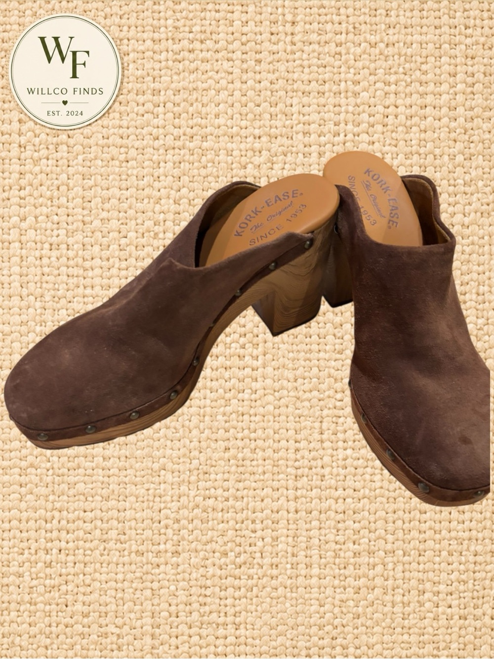Kork-Ease Women’s Brown Suede Mule Clogs Size 8M Studded Platform Block Heel